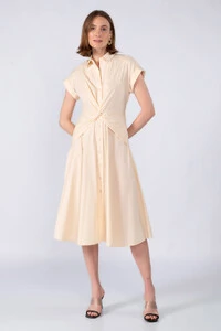 Vestido midi algodao detalhe na cintura