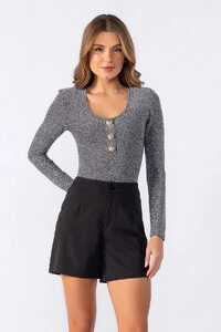 Body lurex com ombreiras