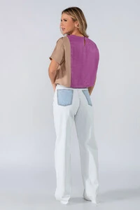 Blusa cropped bicolor viscose ampla