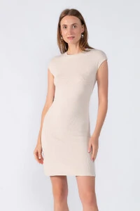 Vestido curto canelado manga japonesa