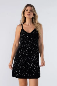Vestido curto plush com aplicacao
