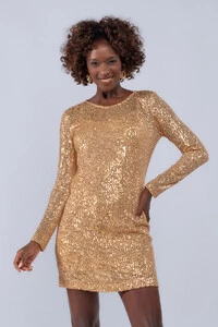 Vestido curto em paete manga longa