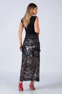 Saia alongada renda bolso lateral