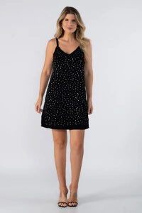 Vestido curto plush com aplicacao