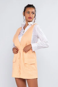 Jardineira tweed botoes elastico bolso