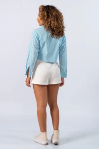 Camisa cropped manga corte laise