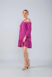 Vestido curto solto em vicose cordao ombro a ombro
