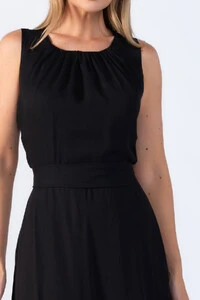Vestido longo poliester gola franzida