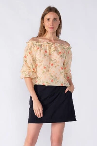 blusa bata chiffon ombro a ombro