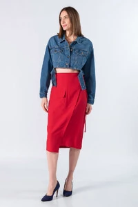 Saia midi em viscose com bolso e faixa