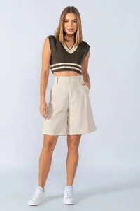 Cropped colete em tricot com listra