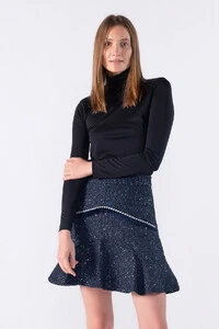 Saia tweed com paete e babado