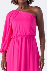 Vestido longo um ombro com babado