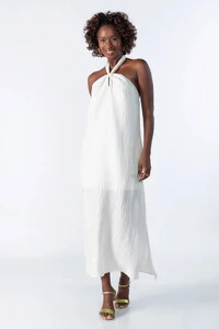 Vestido longo texturizado em liocel