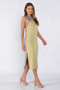 Vestido midi bicolor