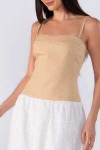 Vestido midi em sarja e laise