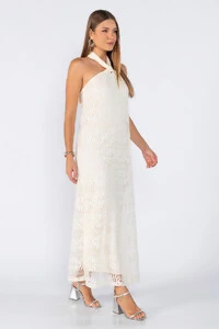 Vestido longo rendado com amarracao