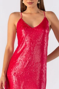 Vestido midi em paete frente unica