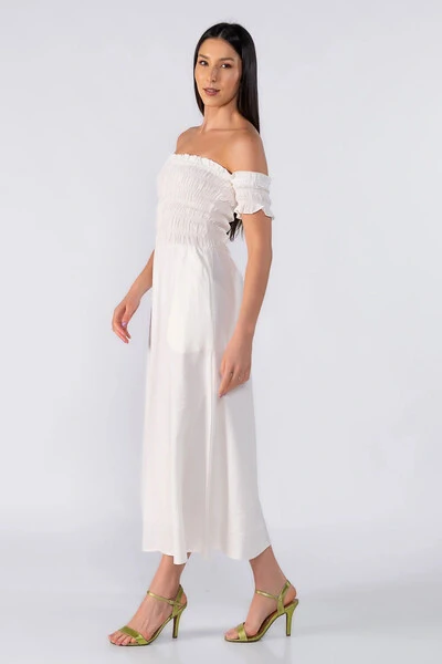 Foto Vestido midi ombro a ombro em lastex