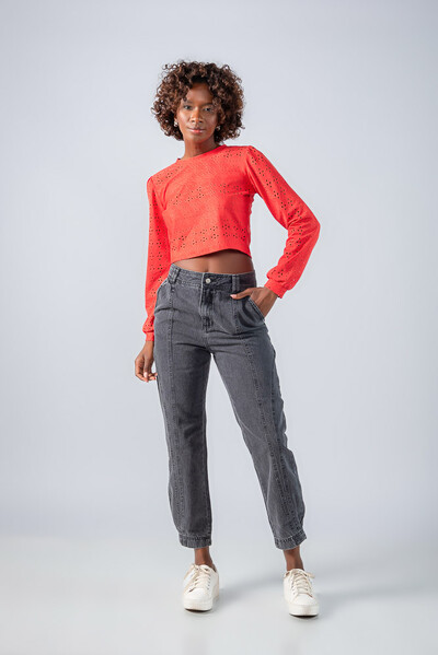 Foto Blusa cropped malha laise manga longa