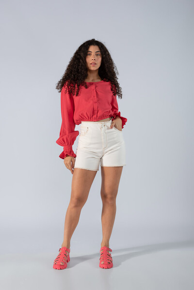 Foto Blusa curta em viscose com elastico na barra e punho