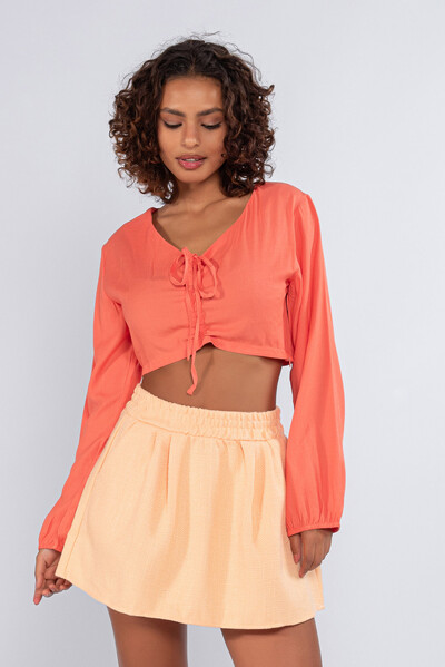 Foto Cropped viscose manga longa busto franzido