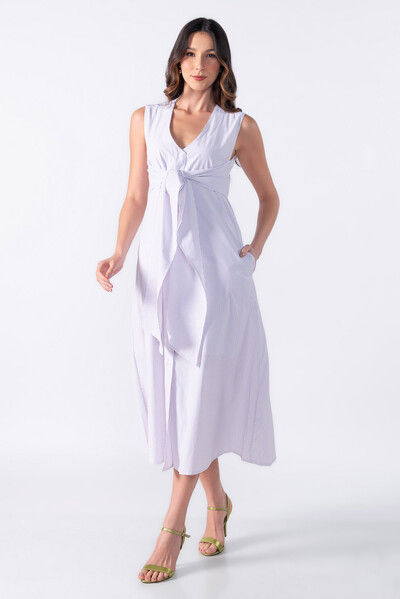 Foto Vestido longo listrado com amarracao