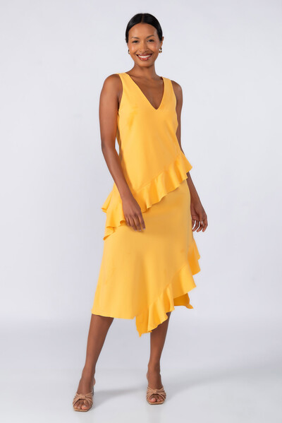 Foto Vestido midi crepe com babados