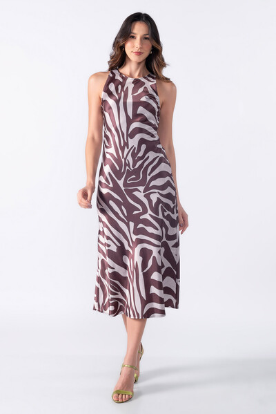 Foto Vestido midi cetim zebra
