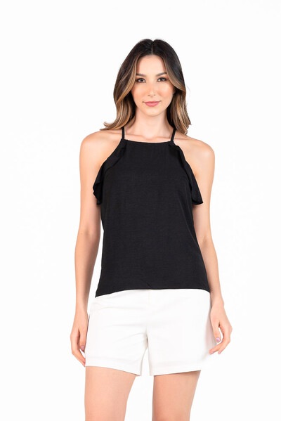 Foto Blusa em algodao com babado decote fechado
