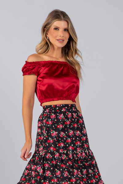 Foto Blusa cropped cetim ciganinha