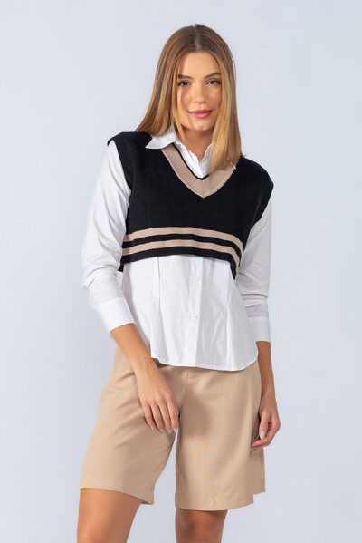 Foto Cropped colete em tricot com listra
