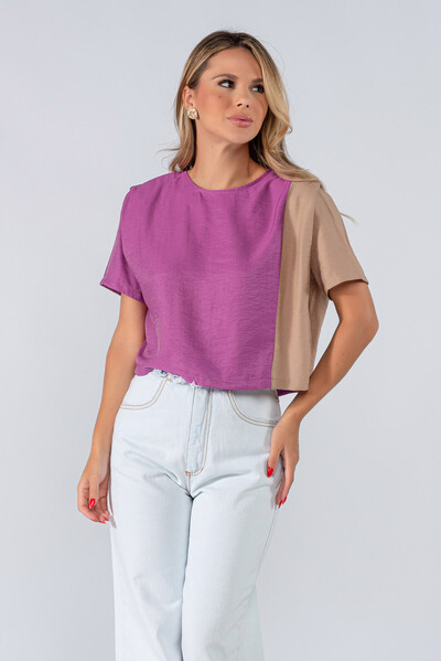 Foto Blusa cropped bicolor viscose ampla