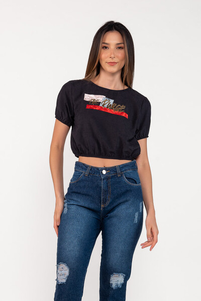 Foto Blusa curta com manga detalhe em veludo