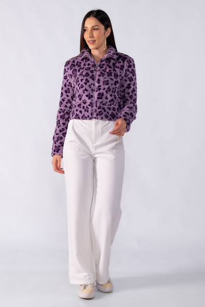 Foto Casaco animal print curto ziper frontal