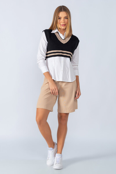 Foto Cropped colete em tricot com listra