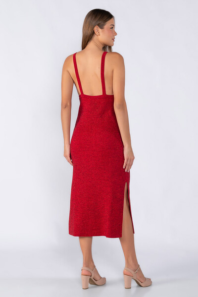 Foto Vestido decote V alça em lurex