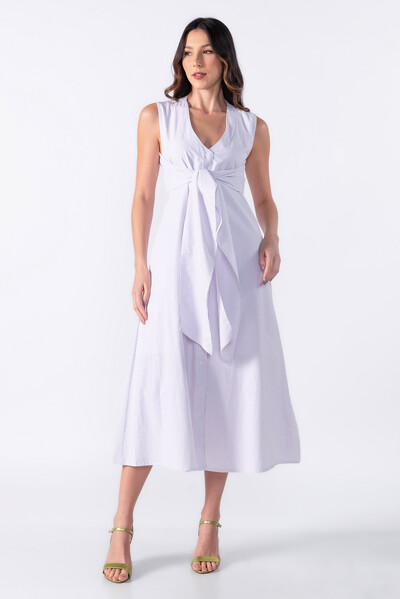 Foto Vestido longo listrado com amarracao