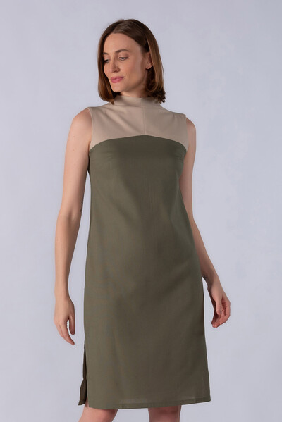 Foto Vestido midi em viscolinho bicolor