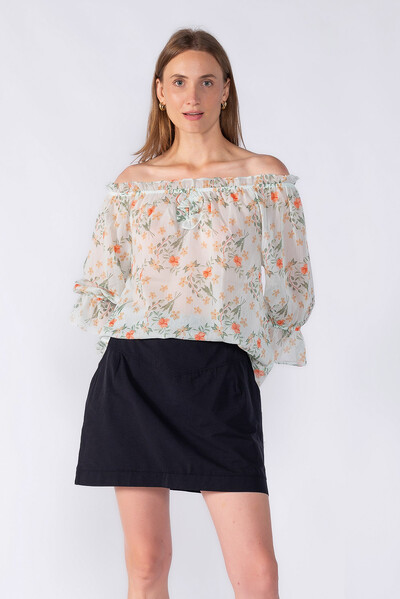 Foto blusa bata chiffon ombro a ombro