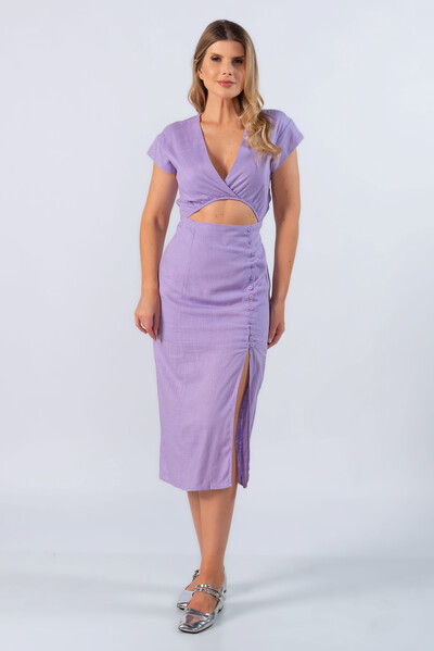 Foto Vestido midi em linho com recorte