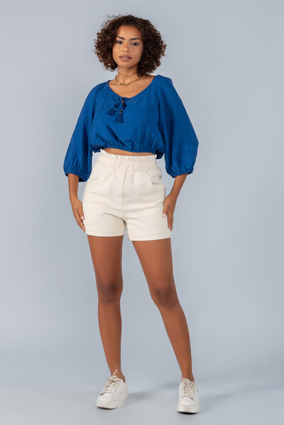 Foto Blusa cropped em viscose detalhe elastico cintura