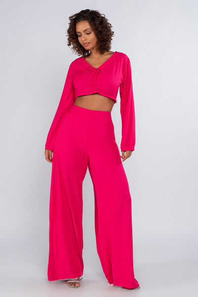 Foto Cropped viscose manga longa busto franzido
