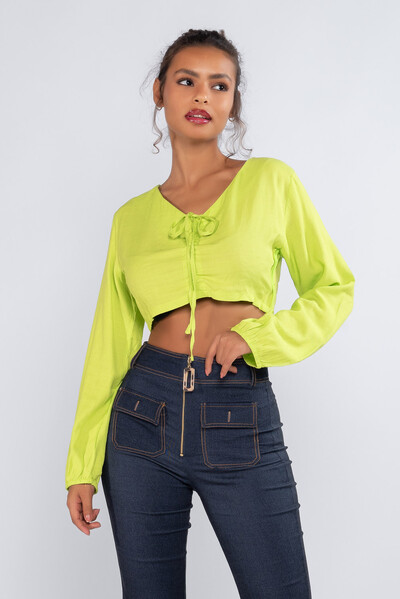 Foto Cropped viscose manga longa busto franzido