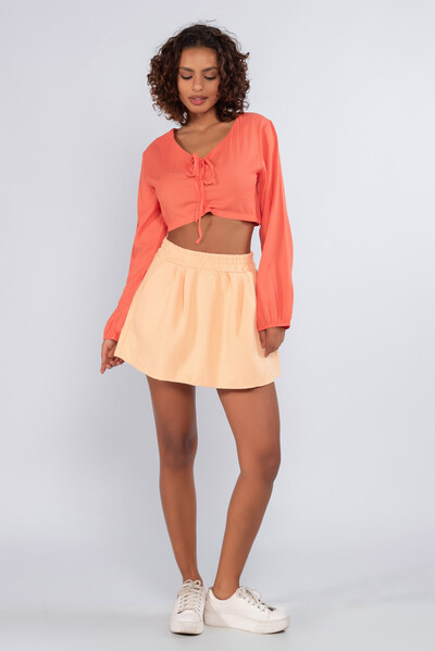 Foto Cropped viscose manga longa busto franzido