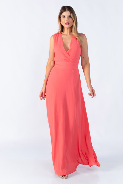 Foto Vestido longo decote transpassado