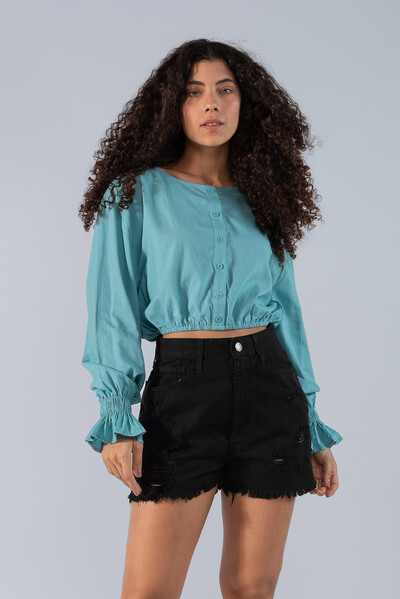 Foto Blusa curta em viscose com elastico na barra e punho