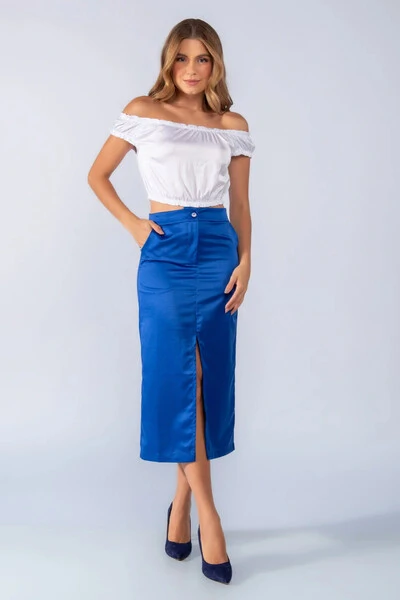Foto Saia midi acetinada com fenda