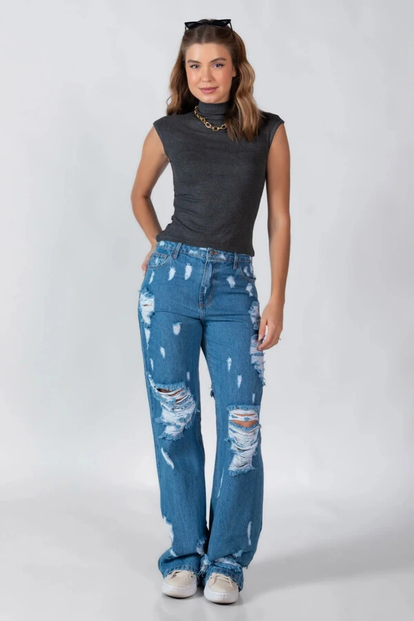 Blusa gola alta canelada