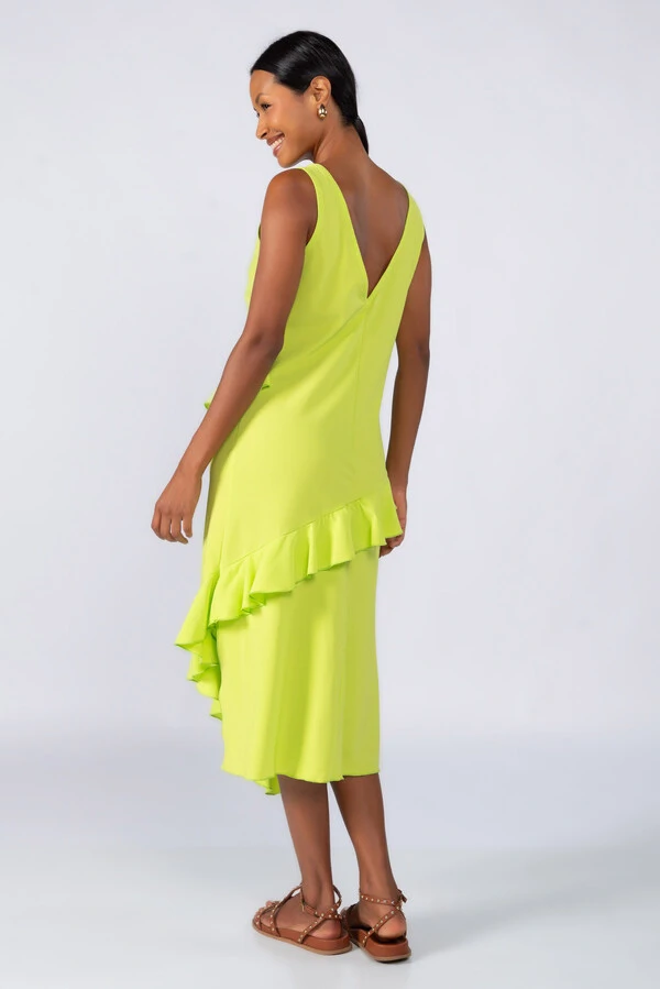 Vestido midi crepe com babados